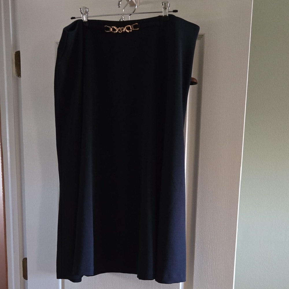 Roz & Ali Navy Flair Skirt with Gold Detail
